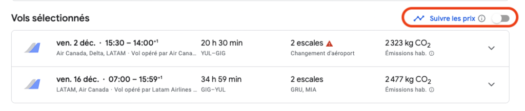 Google Flight Suivre les prix
