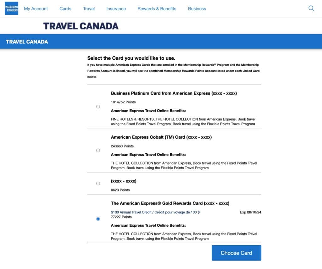 amex credit voyage selection cartes en