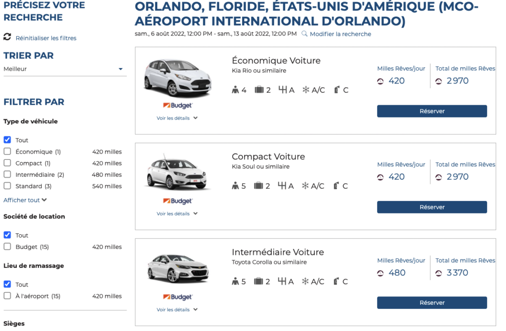 Orlando MCO location voiture Airmiles