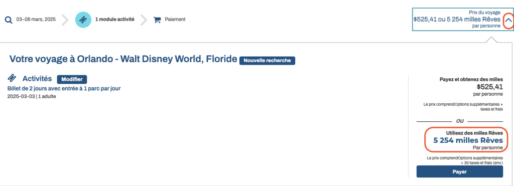 billet disney air miles FR