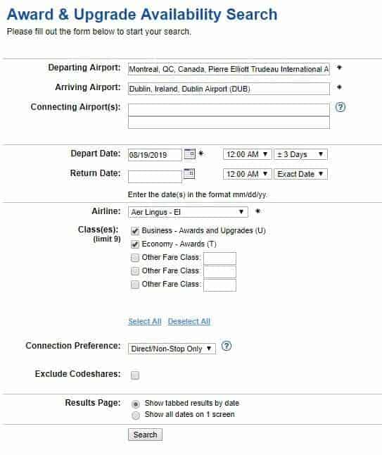 aer lingus expertflyer