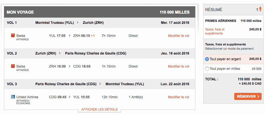 aeroplan swiss united j yul cdg