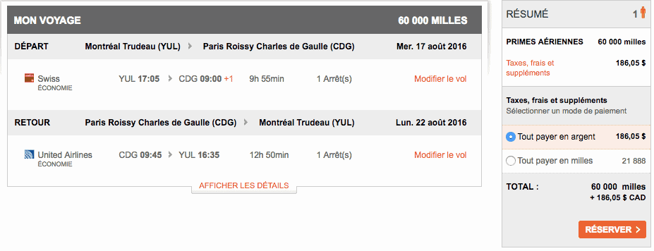 aeroplan swiss united yul cdg