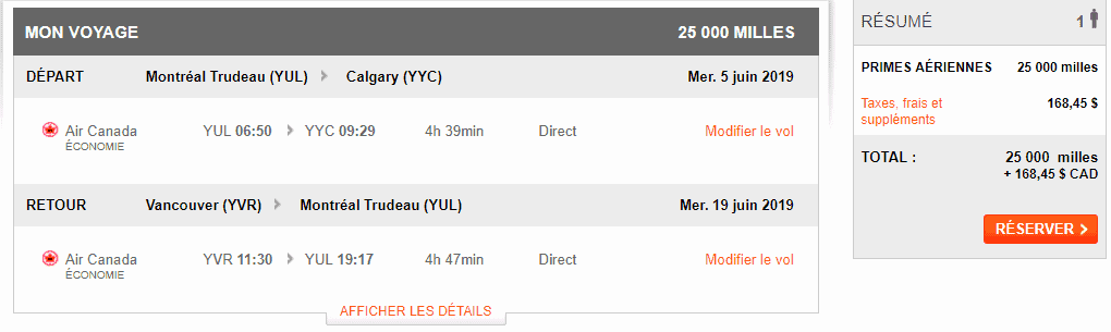 aeroplan yul yyc yvr yul