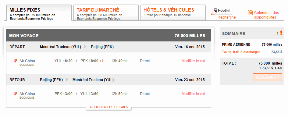 air china aeroplan direct