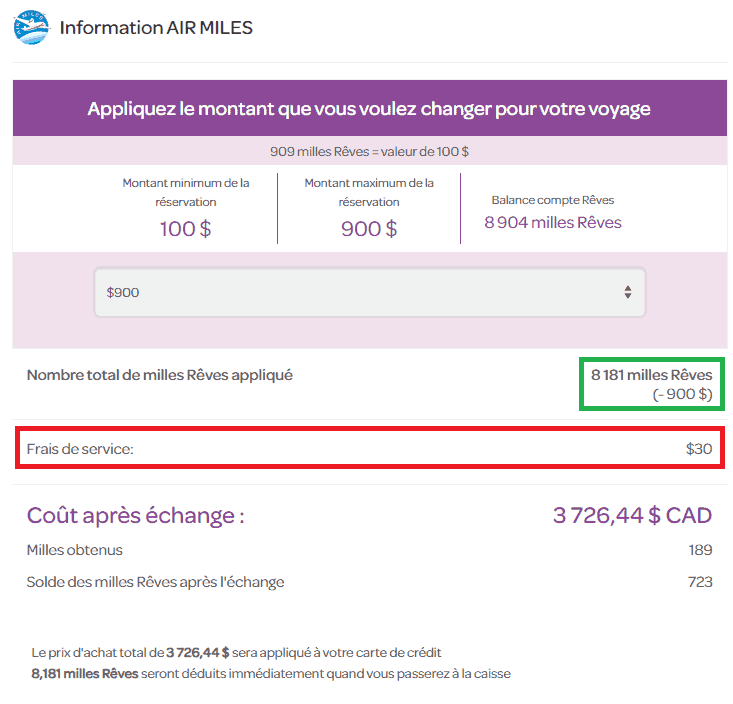 air miles redtag 13 frais
