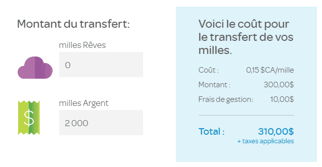 air miles transfer cost