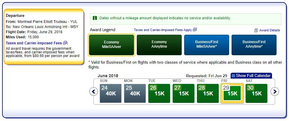american airlines disponibilite yul msy