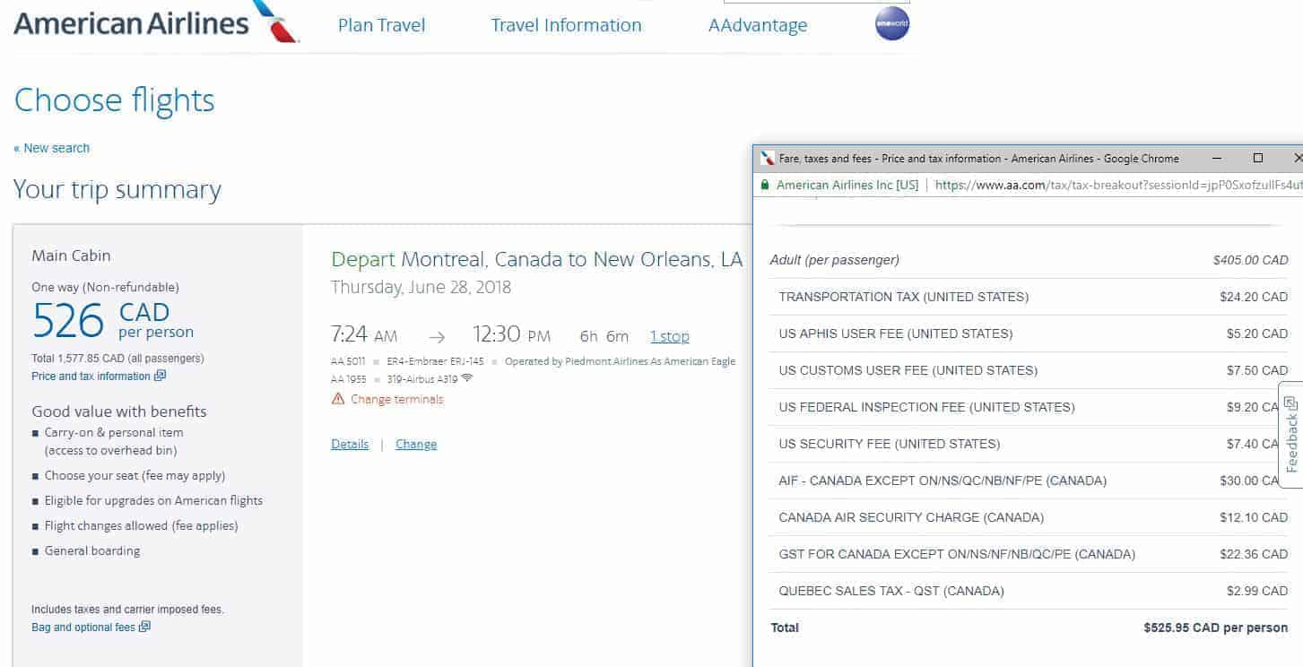 american airlines tarif american yul msy