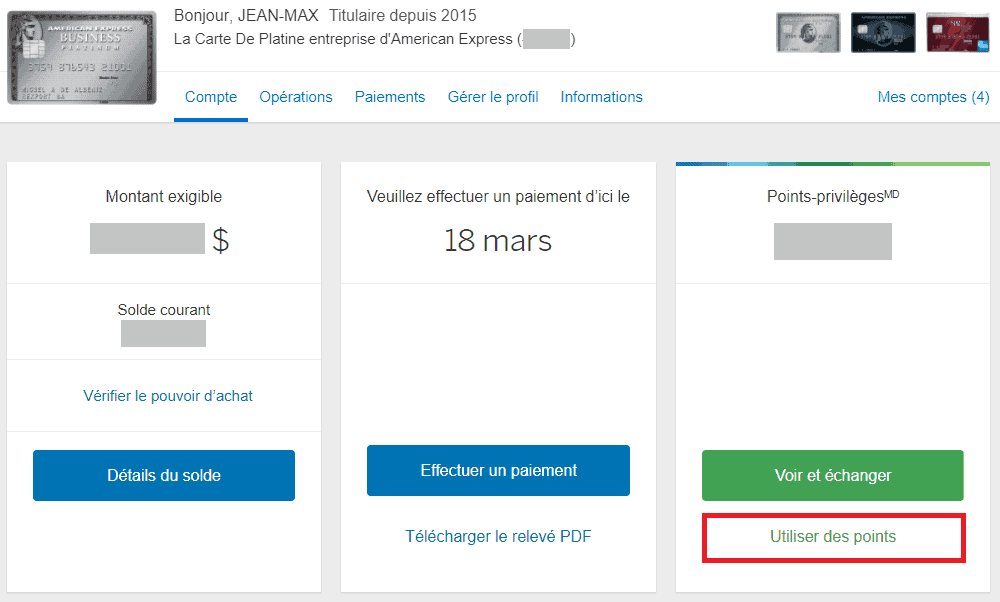 appliquer points voyages amex 1b