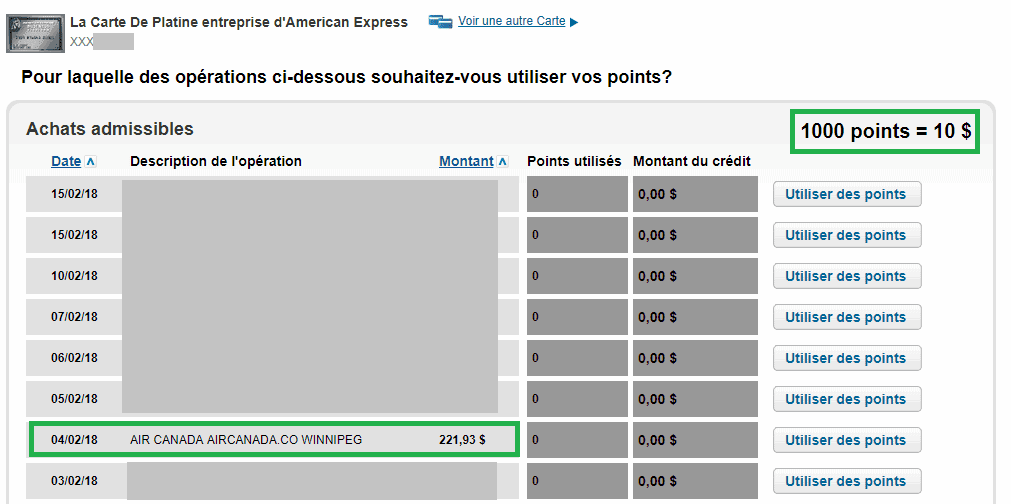 appliquer points voyages amex 2