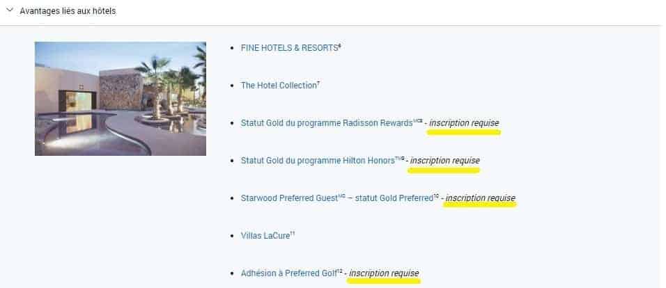 avantages hotels platine