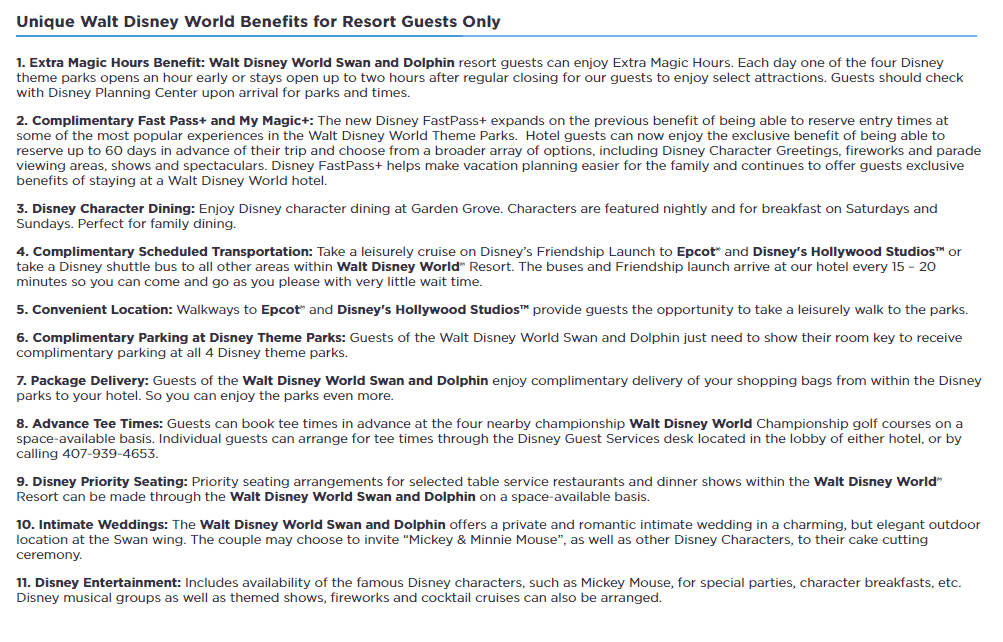 avantages swan dolphin disney