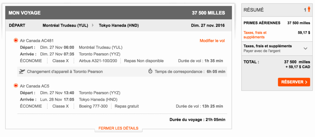 award flights sur aeroplan