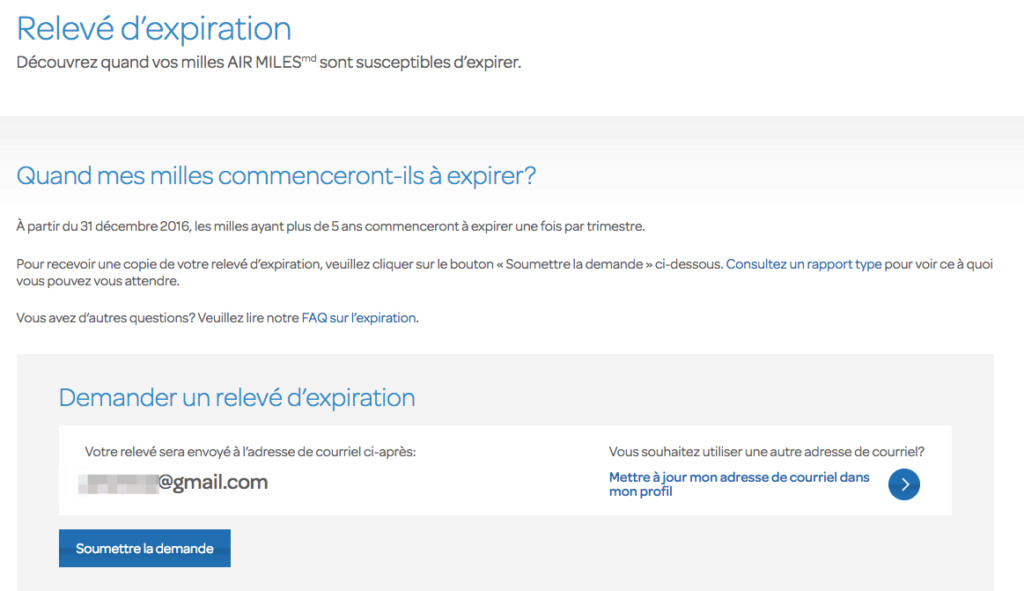 demande releve expiration airmiles