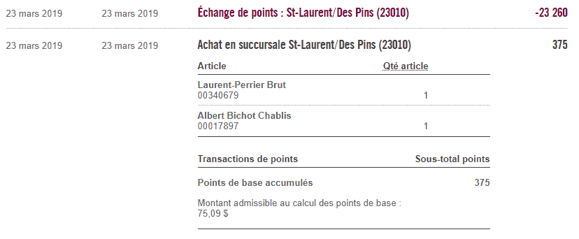 echange de points saq