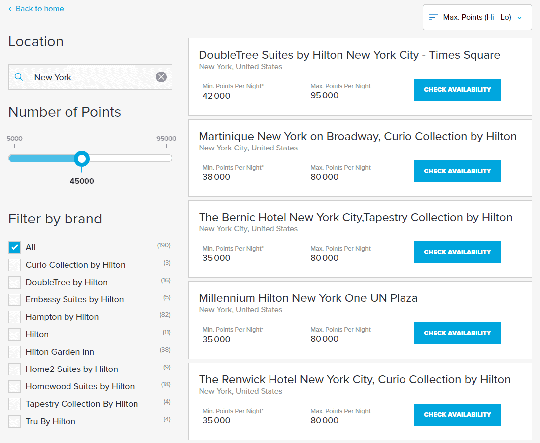 explorateur hilton honors new york resultats