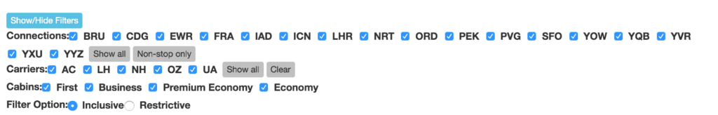 filtres award flights