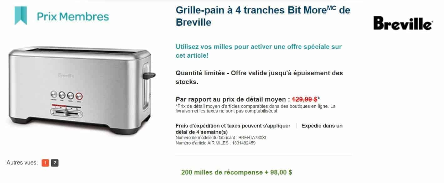 grille pains air miles 1