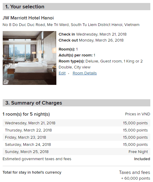 jw marriott hanoi prix points