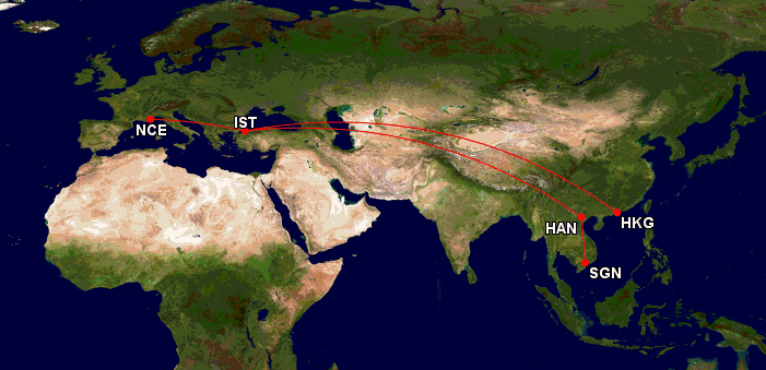 nce ist hkg sgn han ist nce