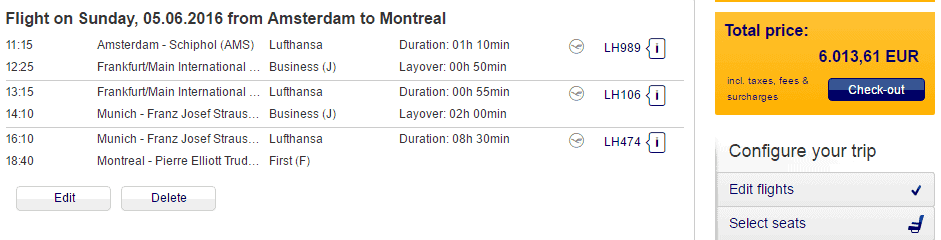 prix billet lh first