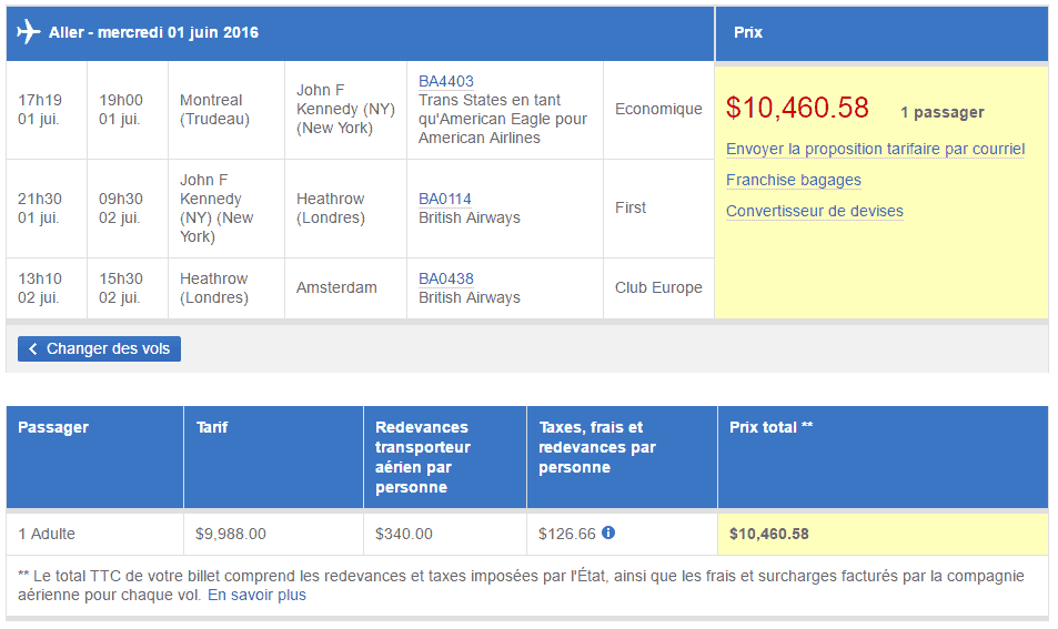 prix du billet first