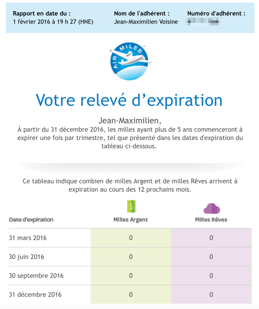 releve expiration air miles jm