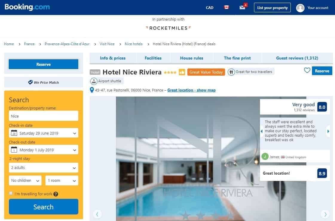 rocketmiles booking 1