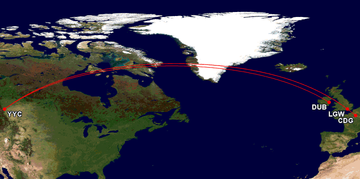 routes 787 westjet dub lgw cdg