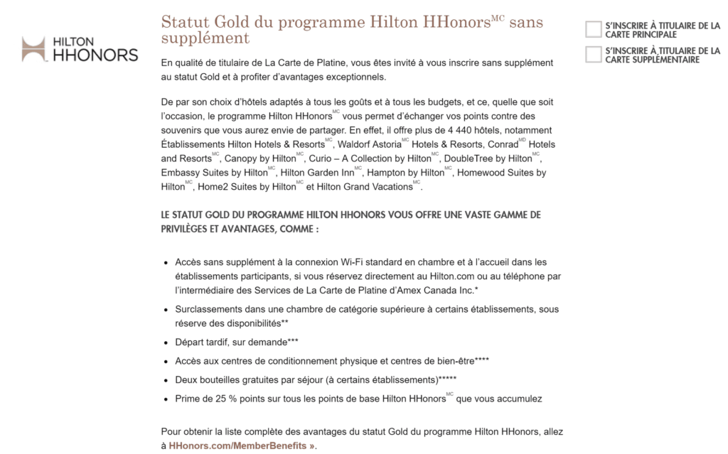 statut gold hilton platine