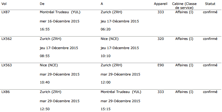 Réservation D’une Prime Aéroplan Sur Swiss En Classe Affaires