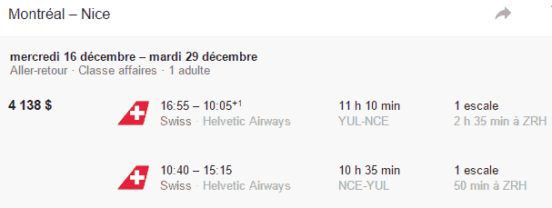 Réservation D’une Prime Aéroplan Sur Swiss En Classe Affaires