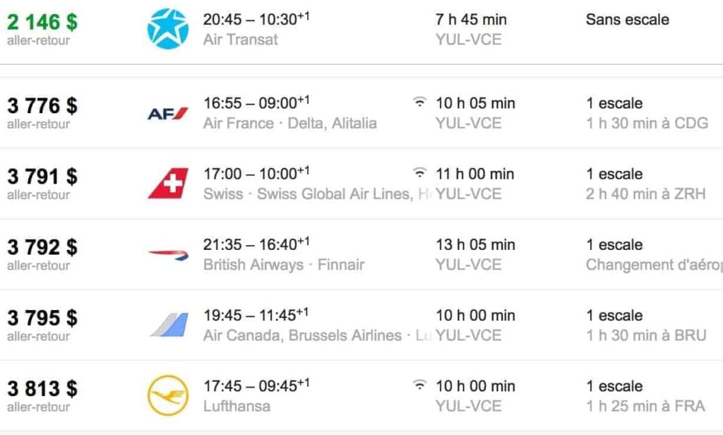 venise classe affaires