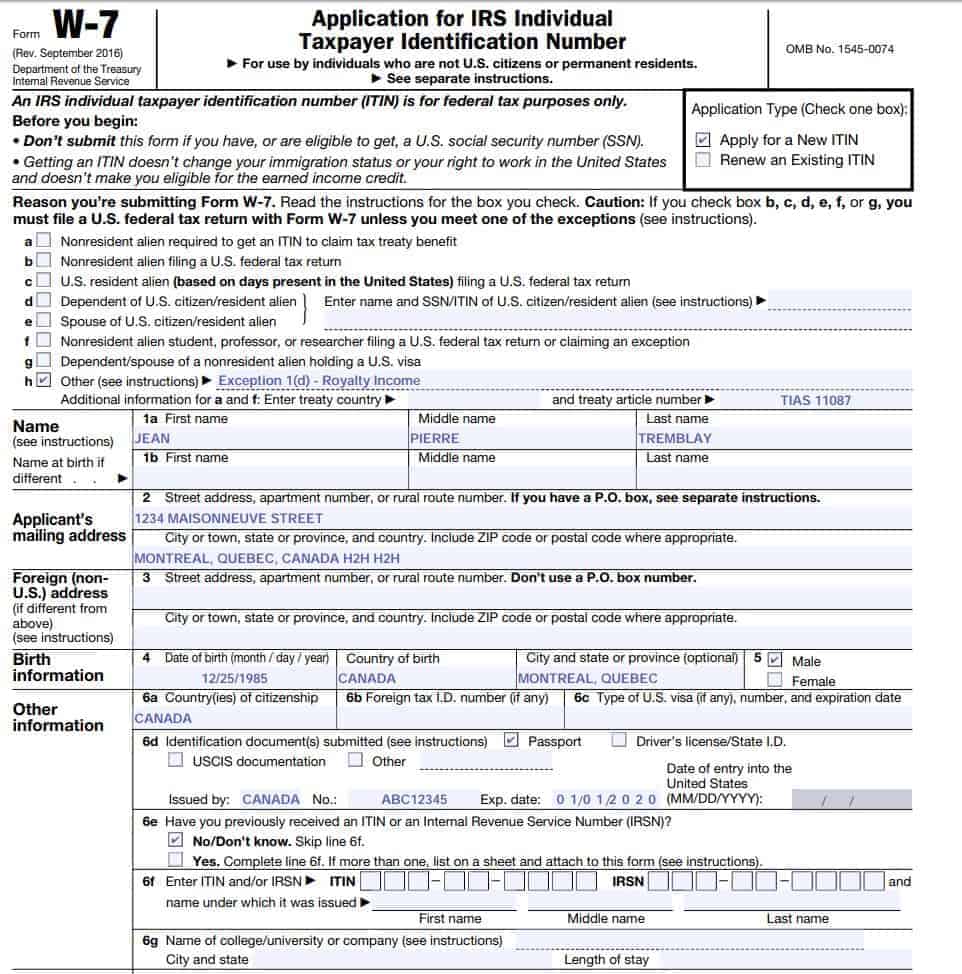 w 7 formulaire rempli