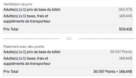 yul lga amex voyages ventilation du prix points souples