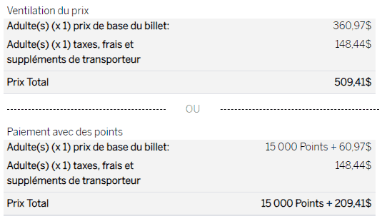 yul lga amex voyages ventilation du prix