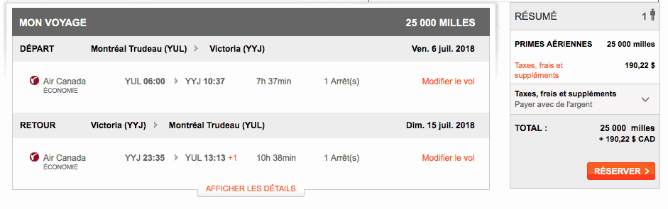 yul yyj aeroplan