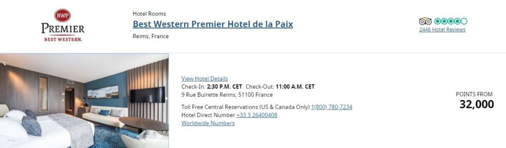 best western premier hotel de la paix tarif points