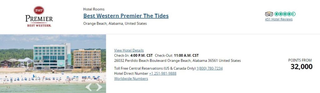 best western premier the tides tarifs