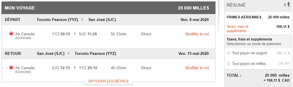 yyz sjc aeroplan