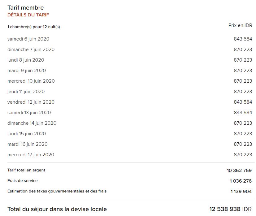 Marriott Bonvoy indonesie tarifs