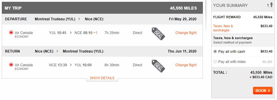 aeroplan yul nice prix marche