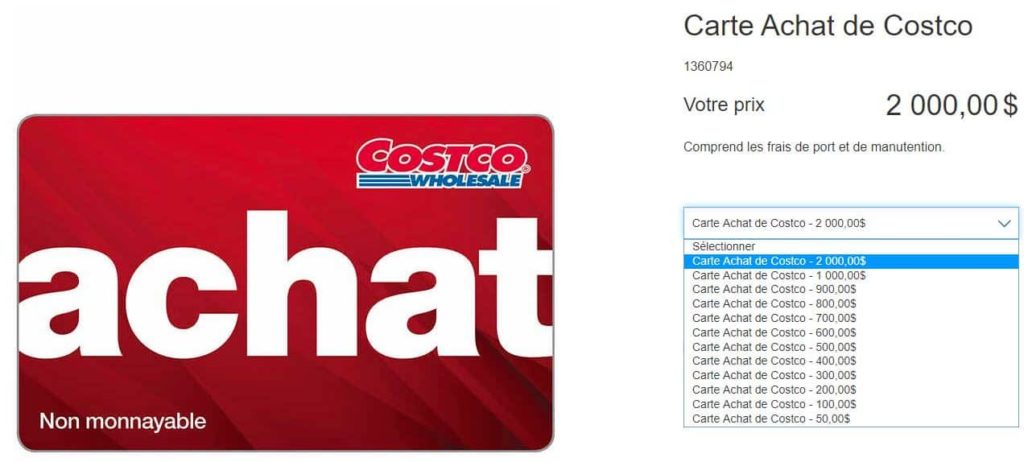 Carte Achat Costco