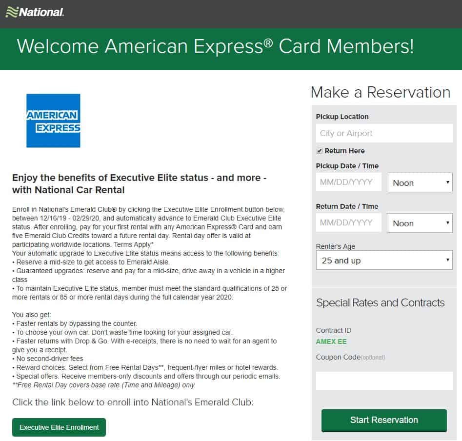 National Car Executive Elite Amex