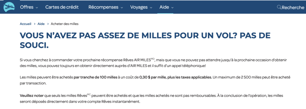 AIR MILES achat milles