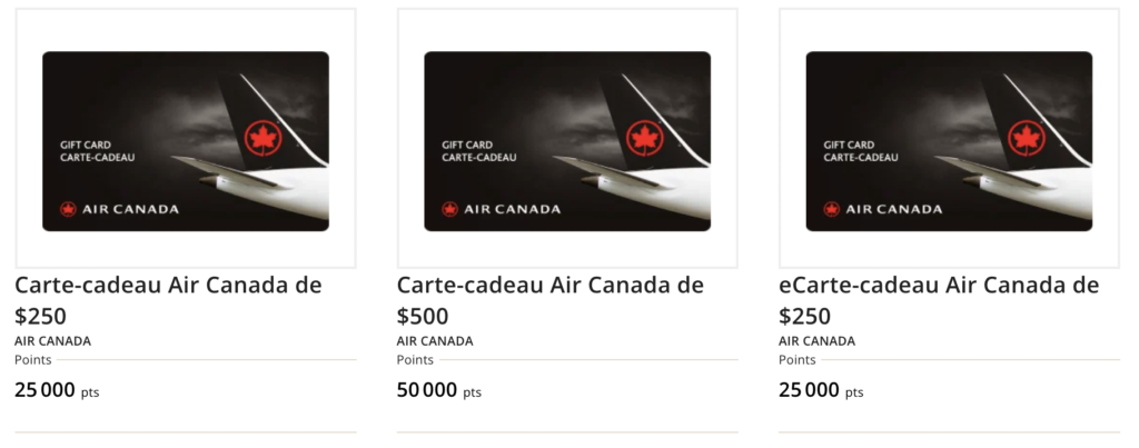 Air Canada carte cadeau Aeroplan