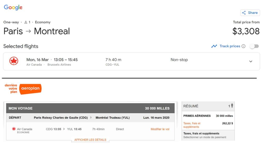 Ac Vs Aeroplan Paris Montreal