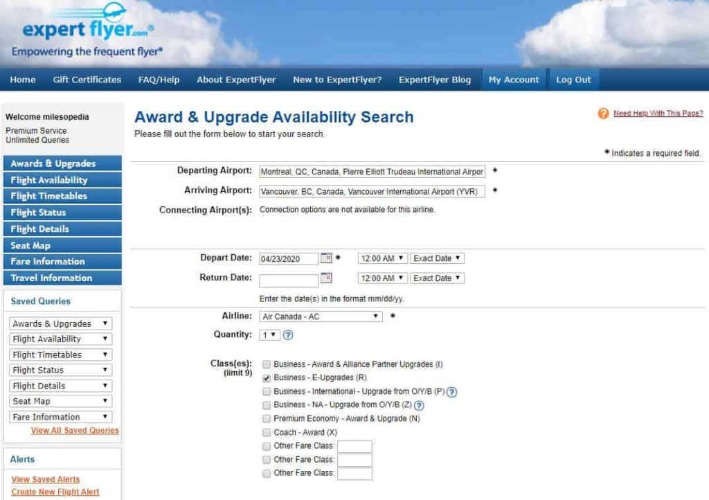 Air Canada Altitude Eupgrade Expertflyer