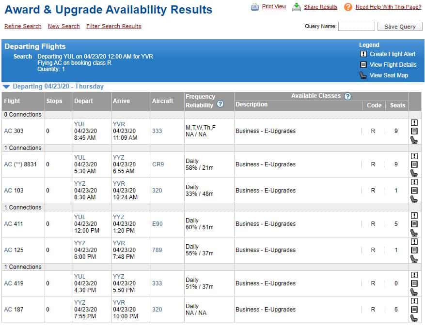 Air Canada Altitude Eupgrade Expertflyer Recherche